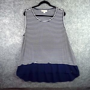 Michael Kors Top Womens 3X PLUS Blue White Striped Layered Look Sleeveless MK